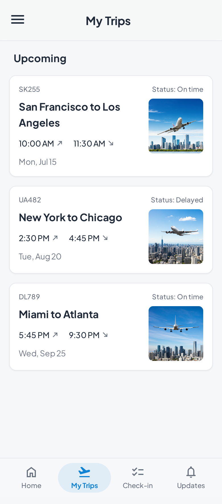 Upcoming Trips Dashboard
